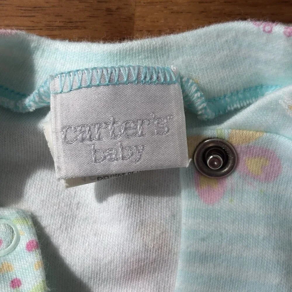 Vtg 1990s Carter’s Pastel Butterflies Tree Long Sleeve Snap Footie Size 6-9month